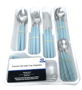 49-Piece Teal Blue Disposable <strong>Flatware</strong> <strong>Set</strong> Dishwasher Safe Stainless Steel and Plastic <strong>Flatware</strong> with Tray Service for 8 - Product Image 5