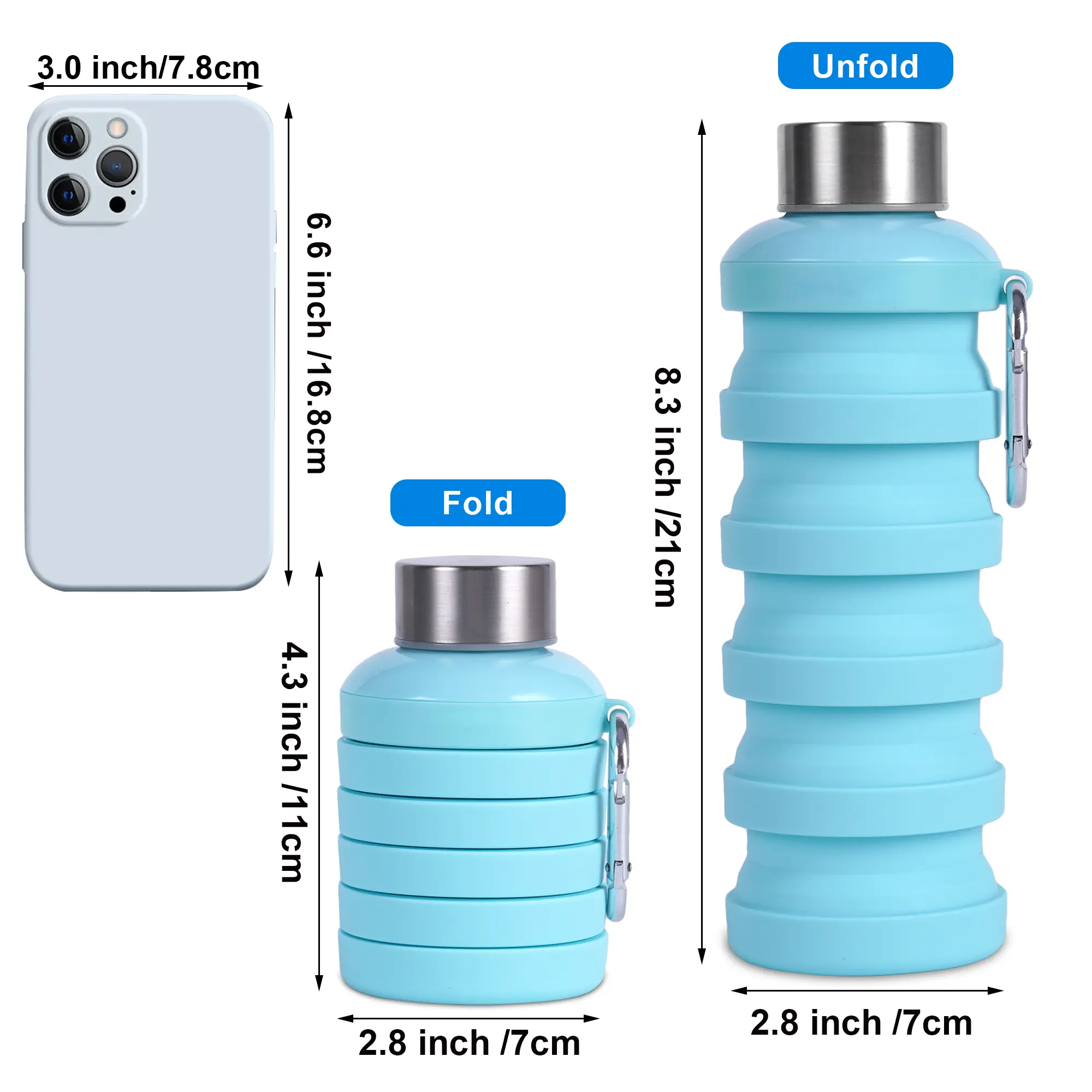 Bottiglia di acqua pieghevole pieghevole di viaggio del silicone pieghevole all'aperto riutilizzabile all'ingrosso della fabbrica BPA