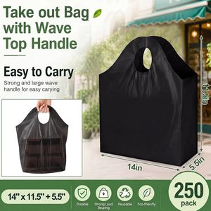   Bolsas de Plástico Negras para Llevar Comida, 14in x 11.5in + 5.5in, Base Cuadrada Resistente, Reutilizables para Empacar, Almacenar y Cocinar - Product Image 2