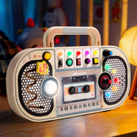 Juguete educativo para bebés de 1 + año de edad, tablero sensorial ocupado de madera con 5 circuitos de interruptor de luz LED, grabadora de juego de simulación