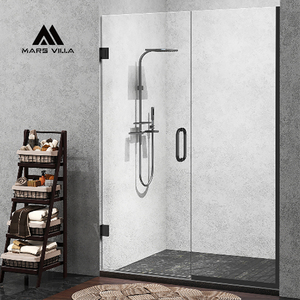 Porte de douche coulissante double à charnière en verre trempé moderne Mars Villa Em, 8 mm, sans cadre, pour séparation sèche/humide, idéale pour chambre et hôtel - Product Image 1