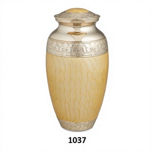 Rico esmalte amarillo Fleur-De-Lis patrón latón cremación funeral Memorial adulto ceniza urnas humanas bolsa de terciopelo gratis - Product Image 1