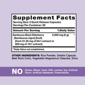 Lower Priect Sambucus Black Saúco Suplemento promueve la salud respiratoria y mejora el bienestar general Cápsulas de saúco - Product Image 2