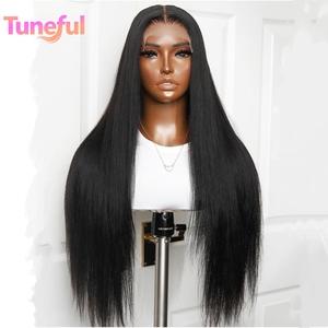 Perruques en cheveux humains coupe bob avec raie au milieu pour femmes noires, perruque Lace Front droite longueur menton, pré-épilée avec ligne de cheveux naturelle et baby hair - Product Image 4