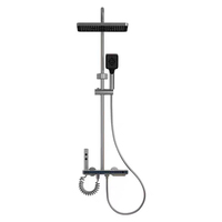 Ensemble de douche mural thermostatique brossé avec mitigeur eau chaude/froide, jet pluie, cascade et panneau de douche à barre coulissante