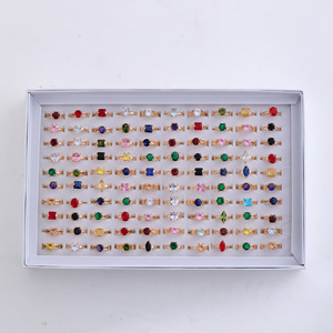 2024 Wholesale Vintage Alloy Candy Color Rhinestone <strong>Rings</strong> Gold Plated Colorful Inlaid Artificial Diamond for Women - Product Image 4