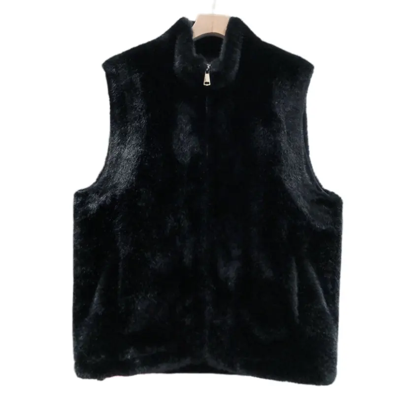 Wholesale High Quality faux fur Waistcoat Vests with Pockets zipper mink faux fur lining winter vest for men