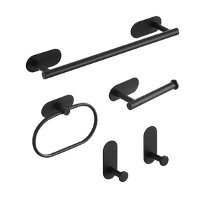 Juego de 5 Toalleros Adhesivos de Acero Inoxidable Negro Mate para Montar en la Pared del Baño, Soporte para Toallas y Papel Higiénico - Product Image 1