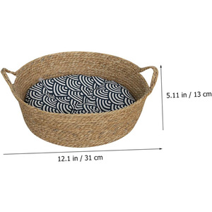 Lit pour animaux de compagnie rond en coton rembourré, panier en rotin doux, lit pour chat et chien, couleur lin, lavable à la main, utilisation toute saison - Product Image 5