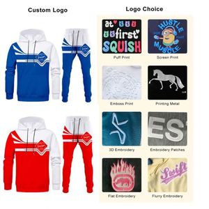 Conjunto de Jersey de color personalizado de manga larga de invierno, trajes para correr, Sudadera con capucha de retazos, chándal de lana, Sudadera con capucha, sudadera de 2 piezas para hombres - Product Image 2