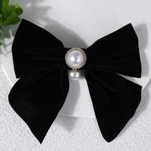 Jepit Rambut Pita Beludru Hitam Desain Baru Grosir, Pita Panjang Mutiara Gaya Korea, Aksesoris Rambut untuk Wanita dan Gadis - Product Image 3