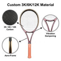 Raquette de tennis en fibre de carbone 3K 12K légère de qualité supérieure, poignée en cuir de 4 1/4 pouces, logo personnalisé, raquette de tennis OEM ODM pour l'entraînement des adultes