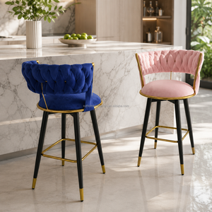 Chaise <span class=keywords><strong>de</strong></span> <span class=keywords><strong>bar</strong></span> d'extérieur durable en velours, style <span class=keywords><strong>tabouret</strong></span>, pour terrasse couverte, café, <span class=keywords><strong>bar</strong></span>, avec repose-pieds doré et pieds en métal noir - Product Image 6