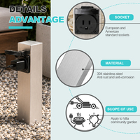Pilier de prise de courant compact pour jardin, en acier inoxydable 304, installation facile, borne de puissance extérieure pour patio, balcon, camping-car, camping