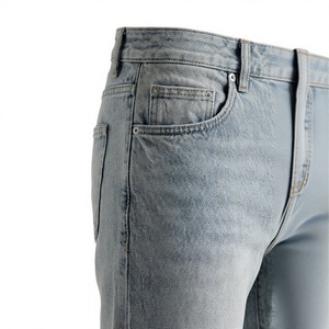 Pantalon cargo en jean délavé foncé taille haute pour homme, coupe droite décontractée, style vintage, utilitaire, en coton épais, bleu - Product Image 5