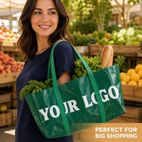 Sacs de courses réutilisables écologiques en PP tissé laminé BOPP de qualité alimentaire, pliables, avec logo personnalisé, lavables, 15 kg, avec poignées et lettrage