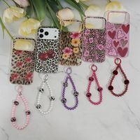 Étui de téléphone portable IMD TPU+PC Cherry Leopard pour 14 15 16 17 Pro Max Air, pochettes de téléphone avec bracelet léopard pour Samsung S26/S25U