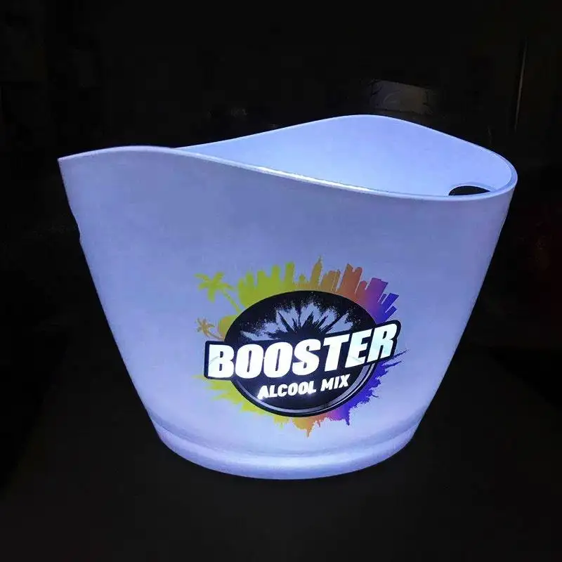 Aangepaste Logo Acryl Champagne Emmer Plastic Cocktail Wijn Koeler Led Bier Ijsemmer Voor Bar Ktv