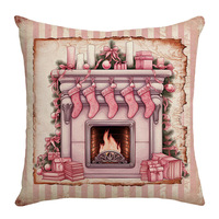Housse de coussin de Noël rose, imprimé flocon de neige et bonhomme de neige, décoration festive, housse de coussin douce pour salon et chambre à coucher