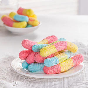 Gummies de chenille lyophilisées en gros du fabricant, snacks croustillants sucrés et acidulés avec des bandes arc-en-ciel - Product Image 1