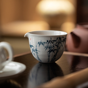 Hand-Painted Blue Bamboo Ceramic Fair Cup Porcelain Round Without Lid Kung Fu <b>Tea</b> <b>Set</b> Afternoon <b>Tea</b> Dehua County - Product Image 4