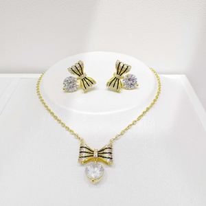 wholesale plata 925 silver bridal designer Gold Plated set bow butterfly wedding earring <b>necklace</b> fine jewelry sets for women - Product Image 3