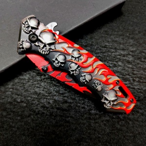 Navaja de Bolsillo Personalizable con Diseño de Calavera 3D, Acero Inoxidable, Aleación de Titanio, Mango de Aluminio, Acabado Azul Horno, para Supervivencia al Aire Libre - Product Image 5