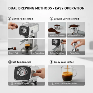 1350W Elektrische Dual-Use Kaffeemaschine (Kapsel/Gemahlener Kaffee) mit Fronttemperaturanzeige, Sofortige Erhitzung, 0,8L, für den Haushalt, Spanisch - Product Image 5