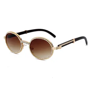 GWTNN Gafas de Sol para hombre, nuevas gafas de lujo para mujer, gafas Punk de cristal ovalado, gafas de moda UV400, gafas de sol redondas Vintage con diamantes