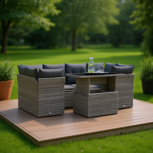 Conjunto de Sofás Modulares de Jardín en Poliratán Gris, Muebles de Exterior de Alta Calidad con Cojines de Espuma de Alta Densidad - Product Image 2