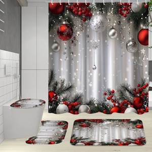 Rideau de Douche en Polyester Imprimé Numérique Scène Gnomes de Noël Bleus, Imperméable, Impression Personnalisée, Vente en Gros, Moderne - Product Image 2