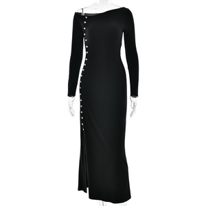 Robe longue florale à épaules dénudées avec fente haute pour femme, élégante robe de bal, taille naturelle, coupe extensible, tenue décontractée - Product Image 5