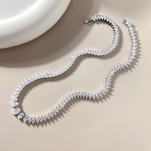 Pear Cut Cubic Zirconia <b>Statement</b> <b>Necklace</b> Rhodium Plated Women's Wedding Jewelry Classic Alloy Chain - Product Image 5