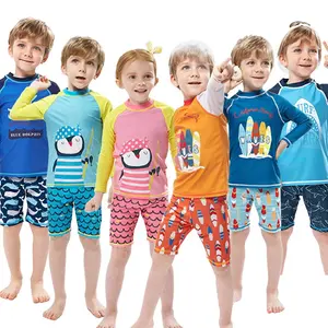 2022 Boys Girls Swimwear Fashion Swimming Bathing Surfing Clothes Set Cartoon Print Tops Pants 2PCS Children Suit Kids Swimsuit