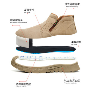 Chaussures de sécurité pour hommes à embout d'acier, kaki, antidérapantes, anti-perforation, chaussures de travail - Product Image 3