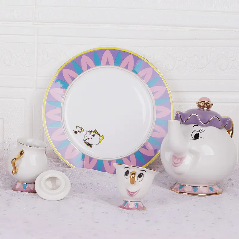 2023 Schoonheid En Het Beest Koffieset Porseleinen Cartoon Keramische Bekerpot Mrs. Potts En Chip Luxe Theemok Sets Met Theepot