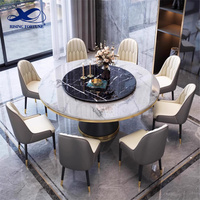 Meubles de salle à manger modernes et luxueux, table aspect marbre italien, table à manger ronde personnalisée avec dessus en marbre