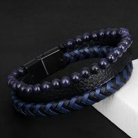 Pulsera de Cuero de 3 Tonos, Multicapa, Diseño Original, Tejida, con Cuentas de Piedra Natural de Ojo de Tigre para Hombre