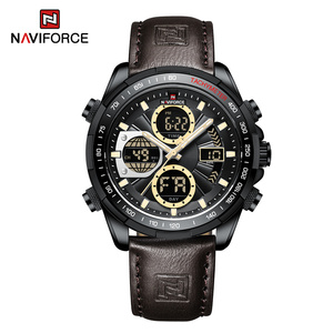 Naviforce 9197 Reloj cronógrafo para hombre Esfera verde Taquímetro Correa de cuero Impermeable Fecha Semana Pantalla Deporte Cuarzo - Product Image 3
