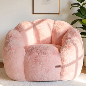 Sofá Puff Moderno con Forma Floral para Adultos, Ultra Suave, con Reposabrazos, Silla de Lectura Grande para Sala de Estar o Dormitorio, Puff de Felpa Rosa - Product Image 1