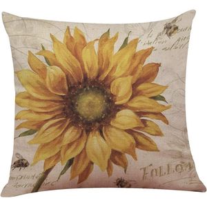 Sunflower <b>Throw</b> Pillow <b>Cover</b> Square Linen Cotton Home Decor Cushion Case With Floral Pattern For <b>Sofa</b> Bedroom - Product Image 4