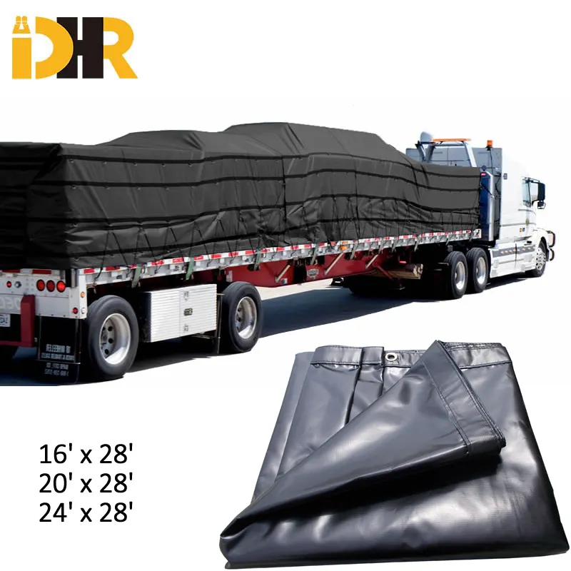 Vente en gros 20 'x 28' Bâche de camion à plat robuste noire avec 6 'Drop & Flap 14 Oz Bâche imperméable pour remorques pour protéger la cargaison