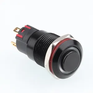 Botão de metal preto luminoso redondo de 12 mm, cabeça plana, símbolo de cor clara, botão de interruptor opcional de 4 pinos