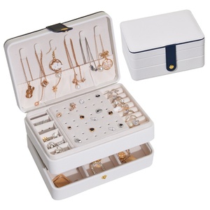 Portable Jewelry <b>Storage</b> <b>Box</b> Travel Organizer Jewelry Case Leather <b>Storage</b> Earrings Necklace Ring Jewelry Organizer Display - Product Image 1