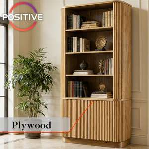 Mueble de Almacenamiento Minimalista, Chapa de Madera Contrachapada, Estilo de Líneas Verticales, Estante Abierto con Puerta para Decoración del Hogar, <span class=keywords><strong>Aparador</strong></span> - Product Image 4