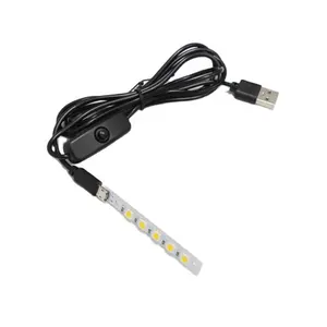 5V 1W usb controlled led strip light with on off switch cable for desk table cabinet wardrobe SMD5050 SMD2835 white color