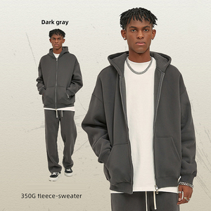 350G Unisex Double Head Zipper Jacket Puff Print Custom Winter <strong>Fleece</strong> <strong>Cardigan</strong> Loose <strong>Mens</strong> Oversized Full Zip up Hoodie - Product Image 5