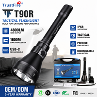 Linterna Táctica TrustFire T90R 4800LM, Haz de Luz de 1600M, Recargable por USB-C, Resistente al Agua IP68, para Caza, Búsqueda y Rescate