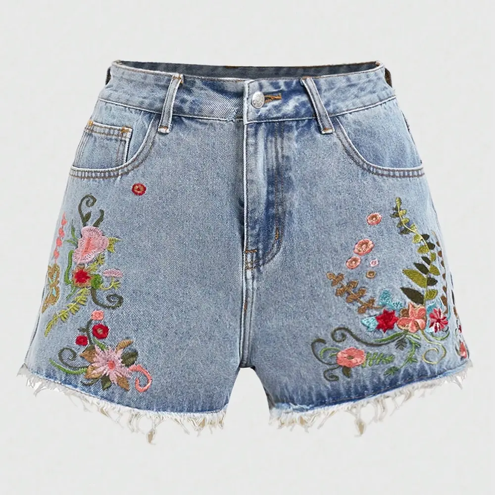 Ws182 Tùy Chỉnh Quần Short Jean Phụ Nữ Hoa Thêu Quần Short Denim Cho Phụ Nữ