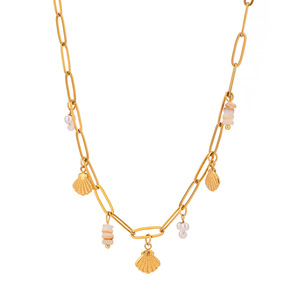 Collier chic en chaîne dorée avec pendentif en coquille de perle, bijoux unisexes à porter au quotidien - Product Image 1